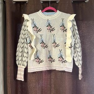 NWT CIDER Floral and Heart Print Dreamers and Lovers Sweater with Ruffle Accents